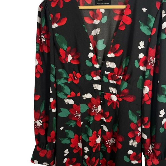 NWOT Urban Outfitters Michelle Plunging Floral Mini Dress Black/Red/Green Size S - Picture 13 of 17